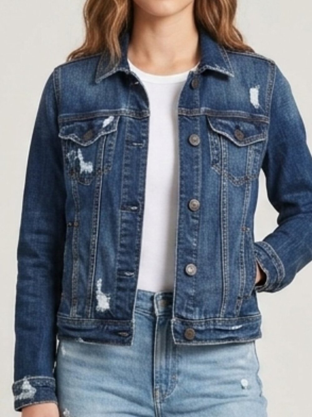 Hollister M Distressed Denim Jacket Medium Wash Jean Jacket